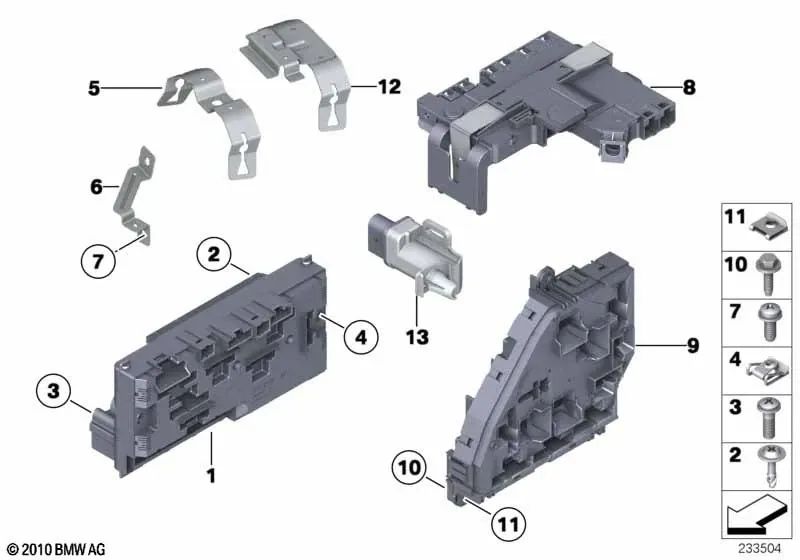 Distribuidor de corriente trasero para BMW F07, F10, F11, F18, F06, F12, F13, F01, F02, F04 (OEM 61149210857). Original BMW.