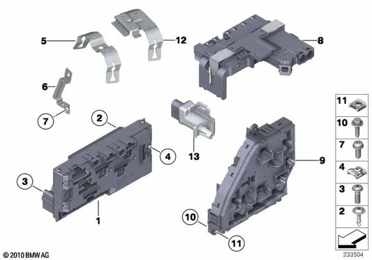 Distribuidor de corriente trasero para BMW F07, F10, F11, F18, F06, F12, F13, F01, F02, F04 (OEM 61149210857). Original BMW.