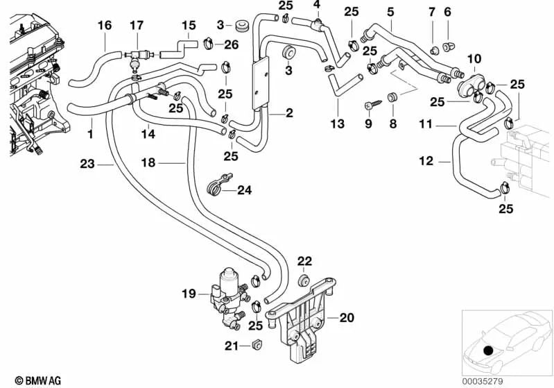 Tubo de avance del motor para BMW E39 (OEM 64218379988). Original BMW.