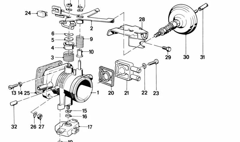 Cuerpo de mariposa para BMW E30, E28 (OEM 13541711462). Original BMW