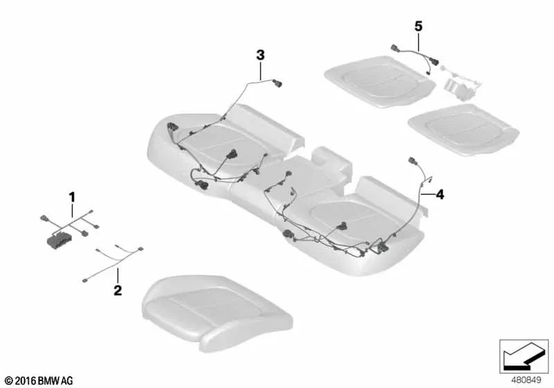 Driver side seat wiring for BMW 4 series F32, F32N (OEM 61129258236). Genuine BMW.