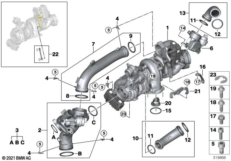 Tubería de Conexión para BMW G30, G30N, G31, G31N, G11, G11N, G12, G12N, G05, G06, G07 (OEM 11658582267). Original BMW