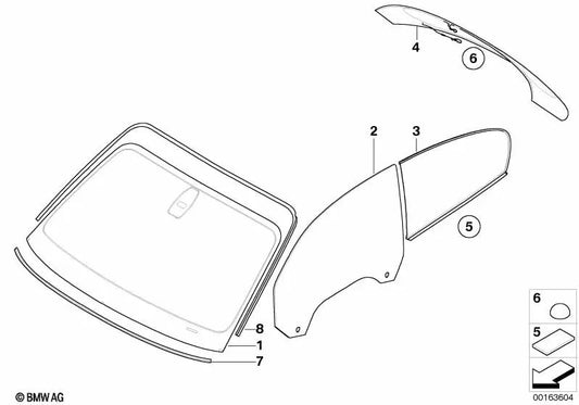 Cristal lateral trasero derecho para BMW Serie 1 E81 (OEM 51377194192). Original BMW.