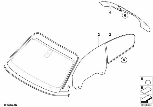 Cristal lateral trasero derecho para BMW Serie 1 E81 (OEM 51377194192). Original BMW.