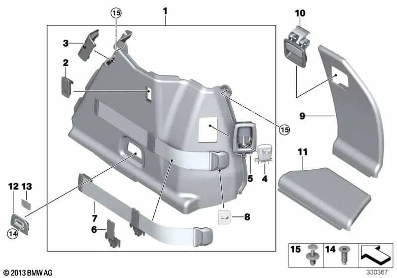 Elástico derecho para BMW Serie 5 F07, F07N (OEM 51477267159). Original BMW.