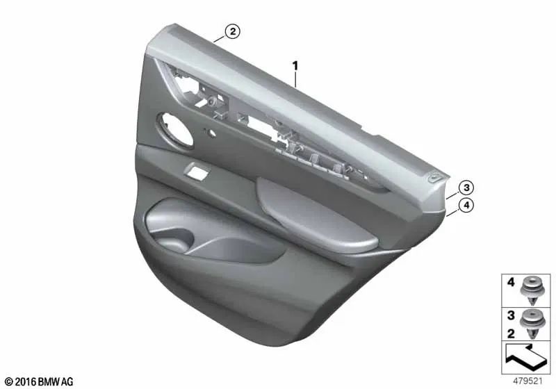 Revestimiento de puerta de cuero trasero izquierdo para BMW F15 (OEM 51427370037). Original BMW