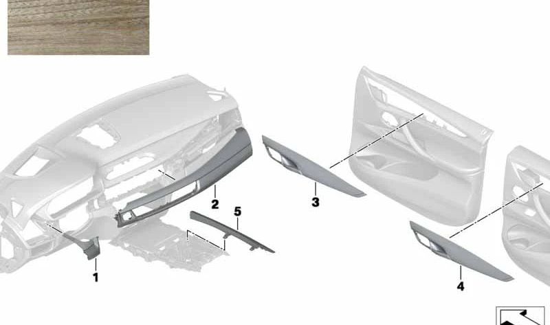 Moldura de madera salpicadero central OEM 51457985932 para BMW F15, F85, F16, F86. Original BMW.