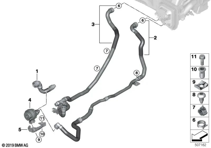 Manguera de refrigerante Avance 2 para BMW X5 F95, G05, X6 F96, G06N, X7 G07 (OEM 64219398802). Original BMW.