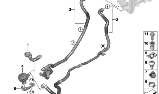 Bomba adicional de refrigerante para BMW Serie 1 F20N, Serie 2 F22, F23, F45, Serie 3 F30N, Serie 4 F32, Serie 5 G30, Serie 7 G11, i I12, X1 F48N, X2 F39, X3 F25, X4 F26, X5 F15, X6 F96, X7 G07, MINI F60 (OEM 64218840615). Original BMW