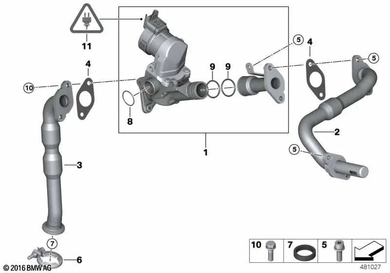 Tubería de AGR para BMW Serie 5 E60N, E61N (OEM 11717563244). Original BMW.