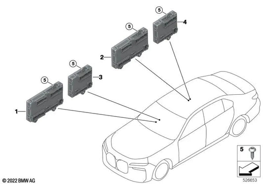 Control unit Rear door passenger side for BMW G60, G70, I20 (OEM 61355B3F140). Original BMW