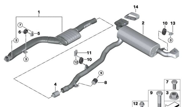 Silenciador trasero para BMW G32N (OEM 18308477771). Original BMW.