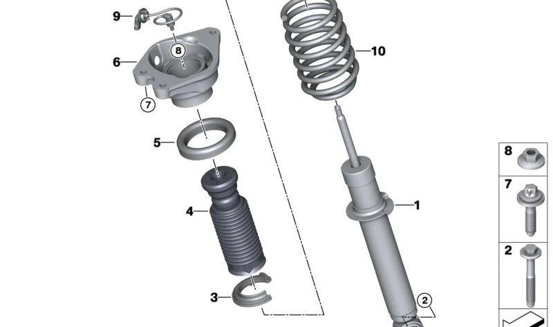 Amortiguador trasero con tubo protector OEM 33506858508 para BMW i8 (I12, I15). Original BMW.