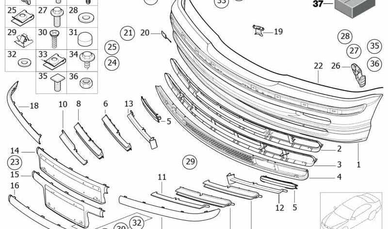 Grade esquerda parcialmente aberta para BMW E46 (OEM 51118209925). BMW original