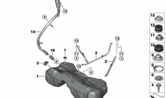 Depósito de combustible de plástico para BMW G14, G15 (OEM 16119424201). Original BMW