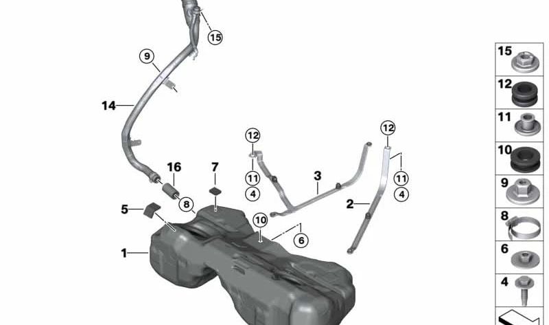 Tubo de llenado de combustible OEM 16117440381 para BMW G14, G15. Original BMW.