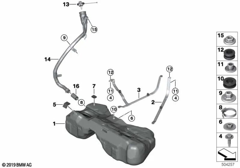 Réservoir de carburant en plastique pour BMW G30, G31, G32 (OEM 16117465281). BMW d'origine.