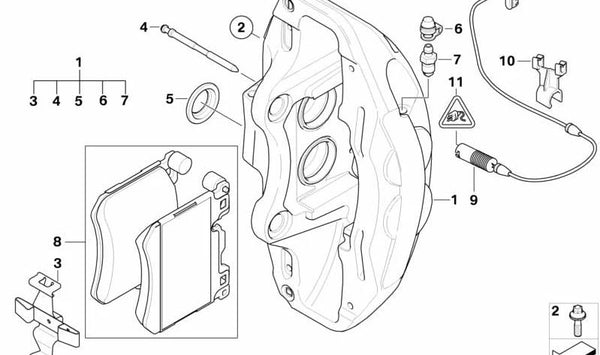 Carcasa del caliper de freno derecho para BMW E70, E71 (OEM 34116789342). Original BMW