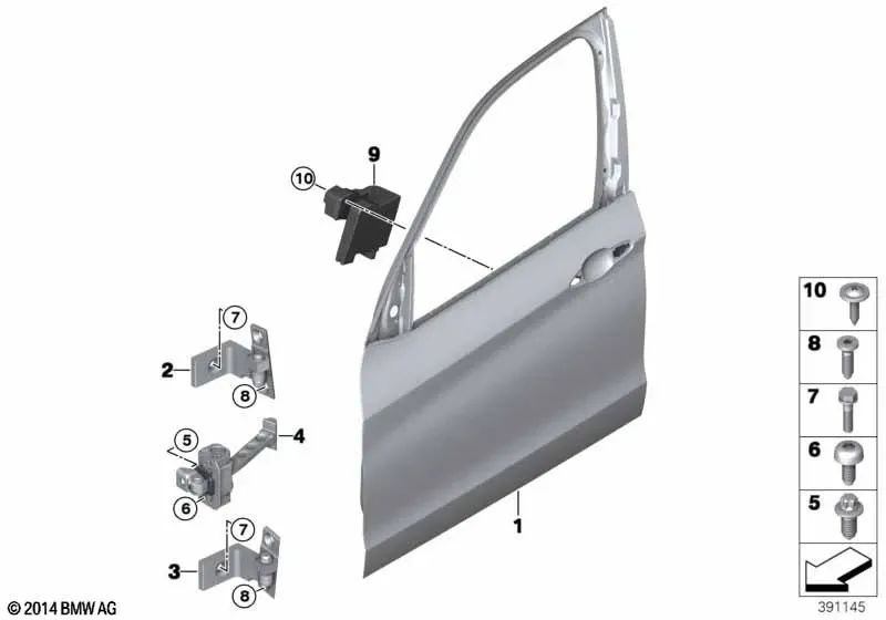 Bisagra de puerta delantera inferior derecha para BMW F15, F85, F16, F86 (OEM 41007377548). Original BMW.