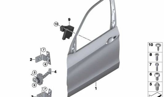 Bisagra de puerta delantera superior izquierda OEM 41007377545 para BMW F15, F85, F16, F86. Original BMW.