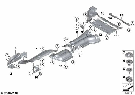 Aislamiento térmico medio izquierdo para BMW X3 F97, G01, G01N, G08, G08N, X4 F98, G02, G02N (OEM 51487394751). Original BMW