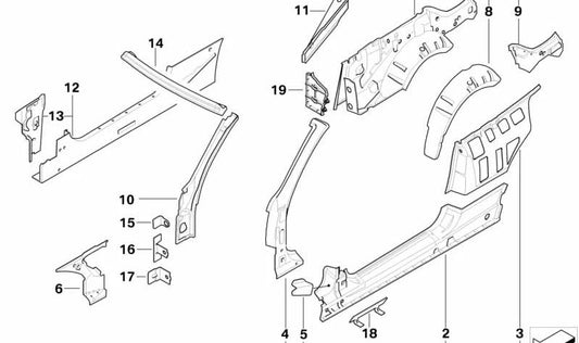 Right side frame connection plate for BMW E90, E91, E92, E93 (OEM 41217145340). Original BMW