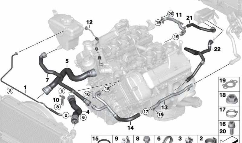 Tubo de retorno de calefacción OEM 11537838955 para BMW E90, E92, E93. Original BMW.