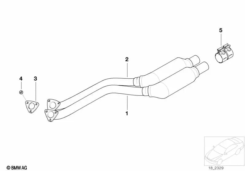 Tubo de escape silenciador para BMW E38 (OEM 18301745421). Original BMW.