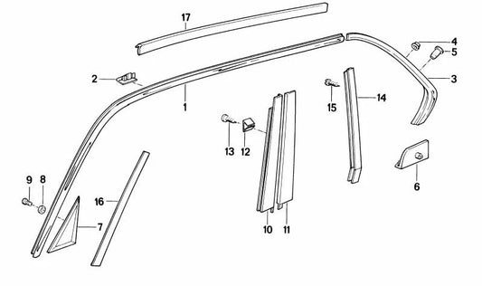 Moldura canalón derecha para BMW E32 (OEM 51131938310). Original BMW