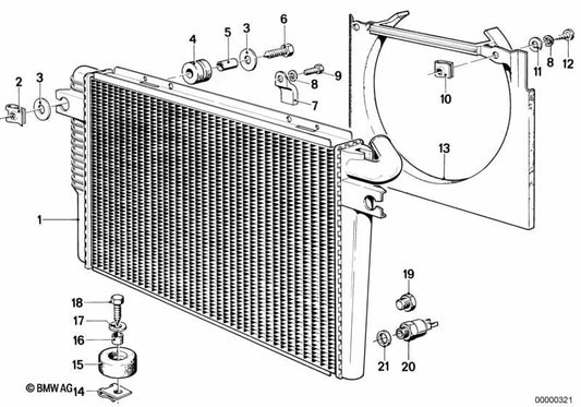 Radiador de agua con enfriador de aceite de transmisión para BMW Serie 7 E23 (OEM 17111707554). Original BMW