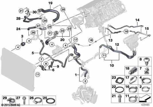 Kühlmittelschlauch für BMW 5er F10, 5er F11, 7er F01, F02 (OEM 17127591093). Original BMW