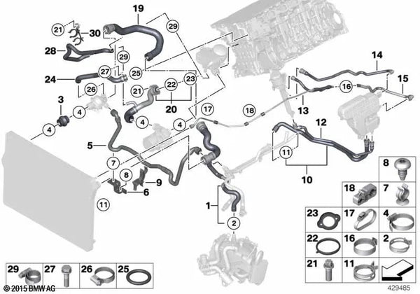 Manguera de refrigerante para BMW Serie 5 F10, Serie 5 F11, Serie 7 F01, F02 (OEM 17127591093). Original BMW