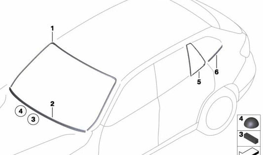 Fixo da janela lateral correta OEM 51352990394 para BMW E84. BMW original.