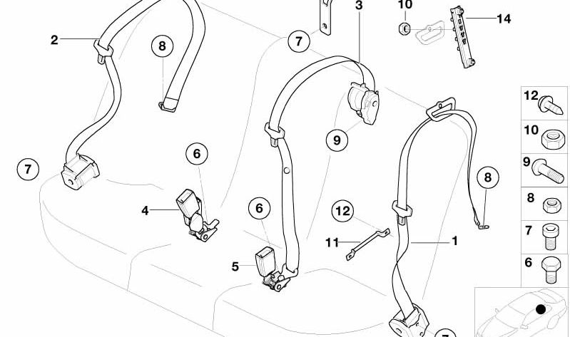 Corrente de segurança central sem seguro infantil OEM 72118258991 para BMW E53. BMW original.