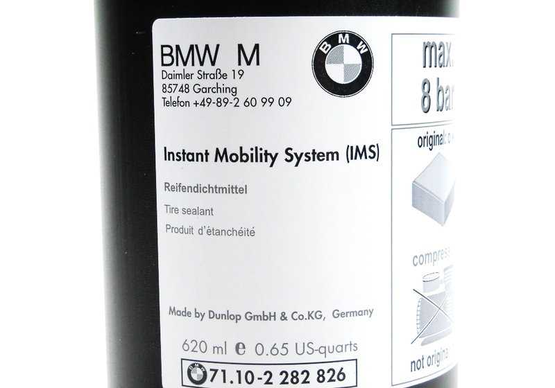 Botella de sellador de neumáticos para BMW Serie 3 E46, E90, E92, E93, Serie 5 E60, E61N, Serie 6 E63, E64, Serie 7 F01, F02, Z4 E85, E86 (OEM 71102282826). Original BMW