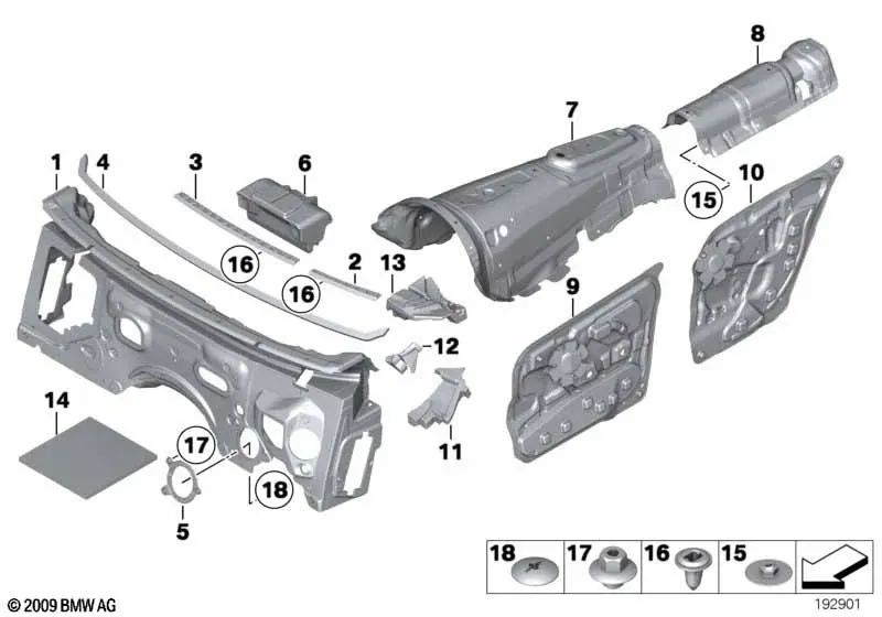 Aislamiento acústico puerta trasera derecha para BMW Serie 5 F07, F07N (OEM 51487261262). Original BMW