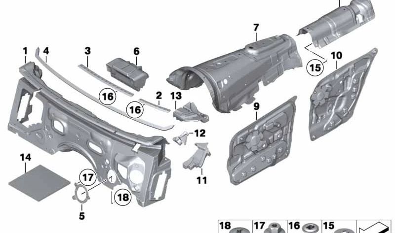 Aislante acústico para el pilar A izquierdo OEM 51489134505 para BMW F07 (Serie 5 GT). Original BMW