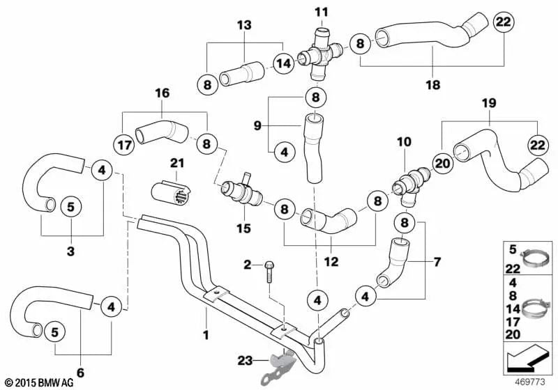 Hose clamp for BMW E70, E70N, E71, E72 and MINI R50, R52, R53 (OEM 17127524913). Original BMW