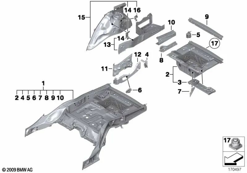 Right side member extension for BMW F01, F02, F04 (OEM 41117204138). Genuine BMW