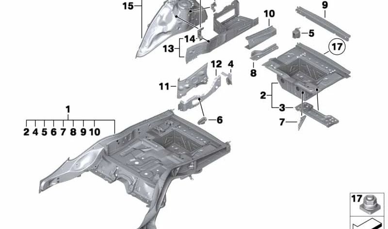 Fondo del maletero izquierdo para BMW F01, F02, F04 (OEM 41127204103). Original BMW.