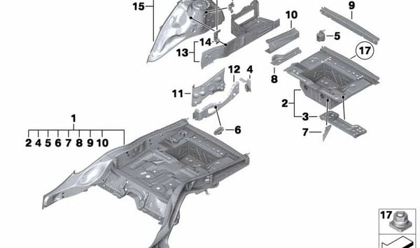 Extensión de larguero izquierda para BMW Serie 7 F01, F02, F04 (OEM 41117344261). Original BMW