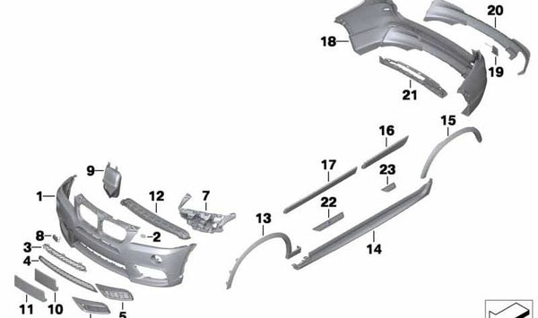 Rejilla cerrada izquierda para BMW F25 (OEM 51118050445). Original BMW