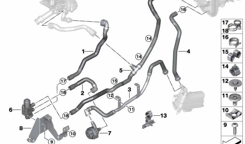 Manguera de retorno de refrigerante para BMW G05 (OEM 64219398821). Original BMW