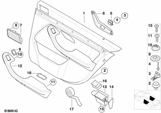 Tapiizado de puerta trasera derecha para BMW Serie 5 E39 (OEM 51427139976). Original BMW