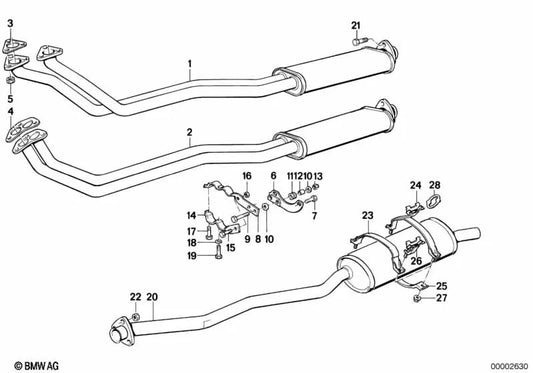 Sistema de escape para BMW E30 (OEM 18101719092). BMW originais.