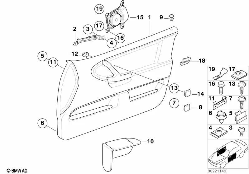 Revestimiento de puerta delantero derecho para BMW E36 (OEM 51418225442). Original BMW