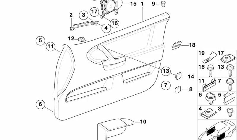 Tapa manija de puerta izquierda para BMW Serie 3 E36 (OEM 51418172023). Original BMW