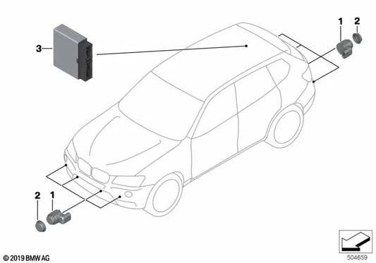 Sensor de ultrasonido blanco mineral para BMW F07, F10, F11, F06, F12, F13, F01, F02, F04, F25, E70, E71 (OEM 66209275704). Original BMW.