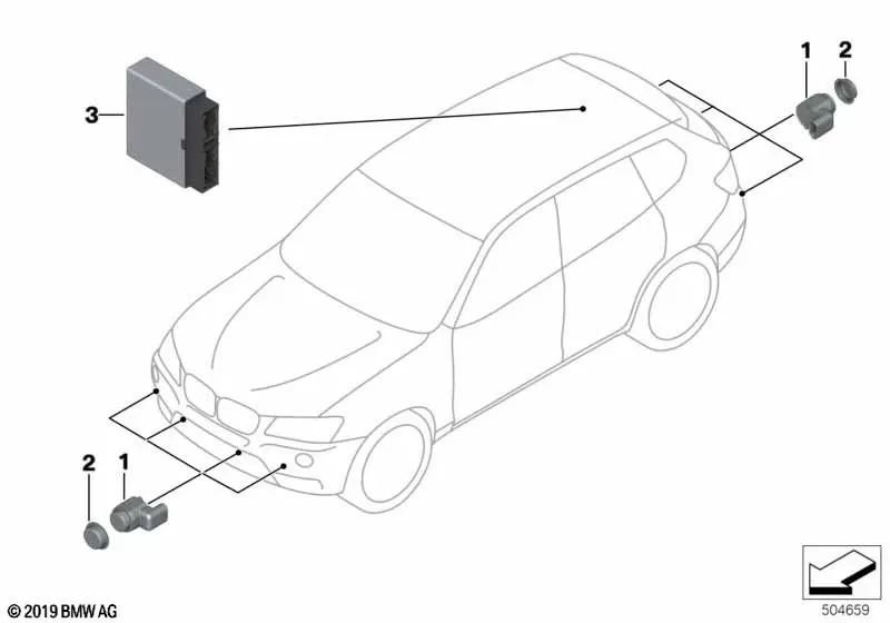 Sensor de Ultrasonido para BMW Serie 5 F07, F10, F11, F18, Serie 6 F06, F12, F13, Serie 7 F01, F02, F04, X3 F25, X5 E70, X6 E71 (OEM 66209233049). Original BMW