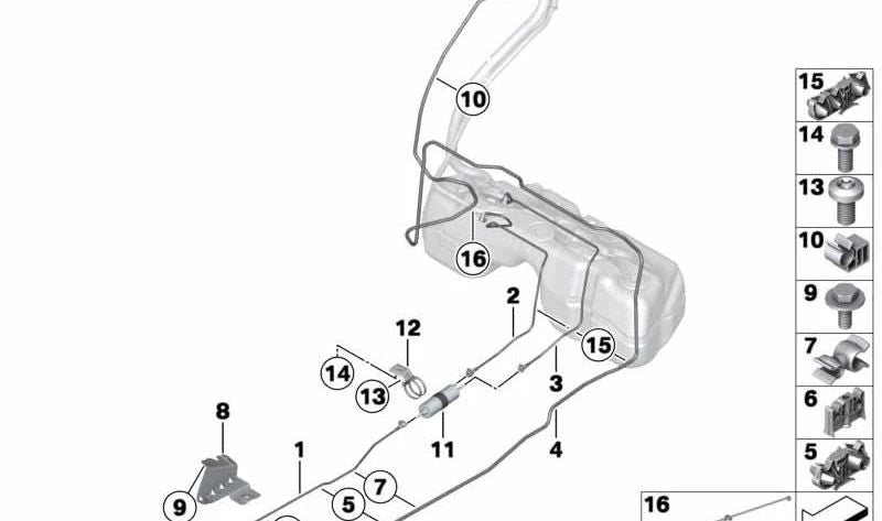 Front fuel supply pipe for BMW X3 F25, X4 F26 (OEM 16127216545). Original BMW